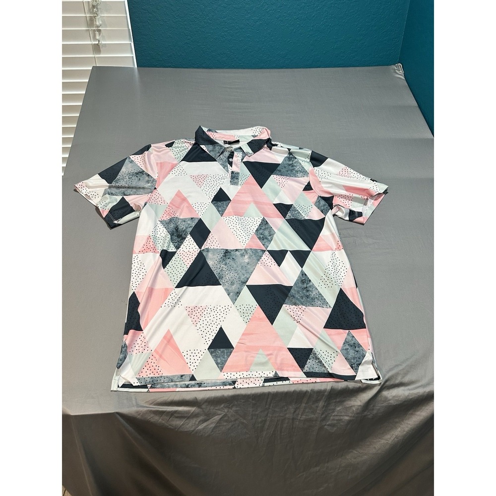 Yatta Golf Polo Shirt Mens 2XL Pink Geometric Print Performance Shapes